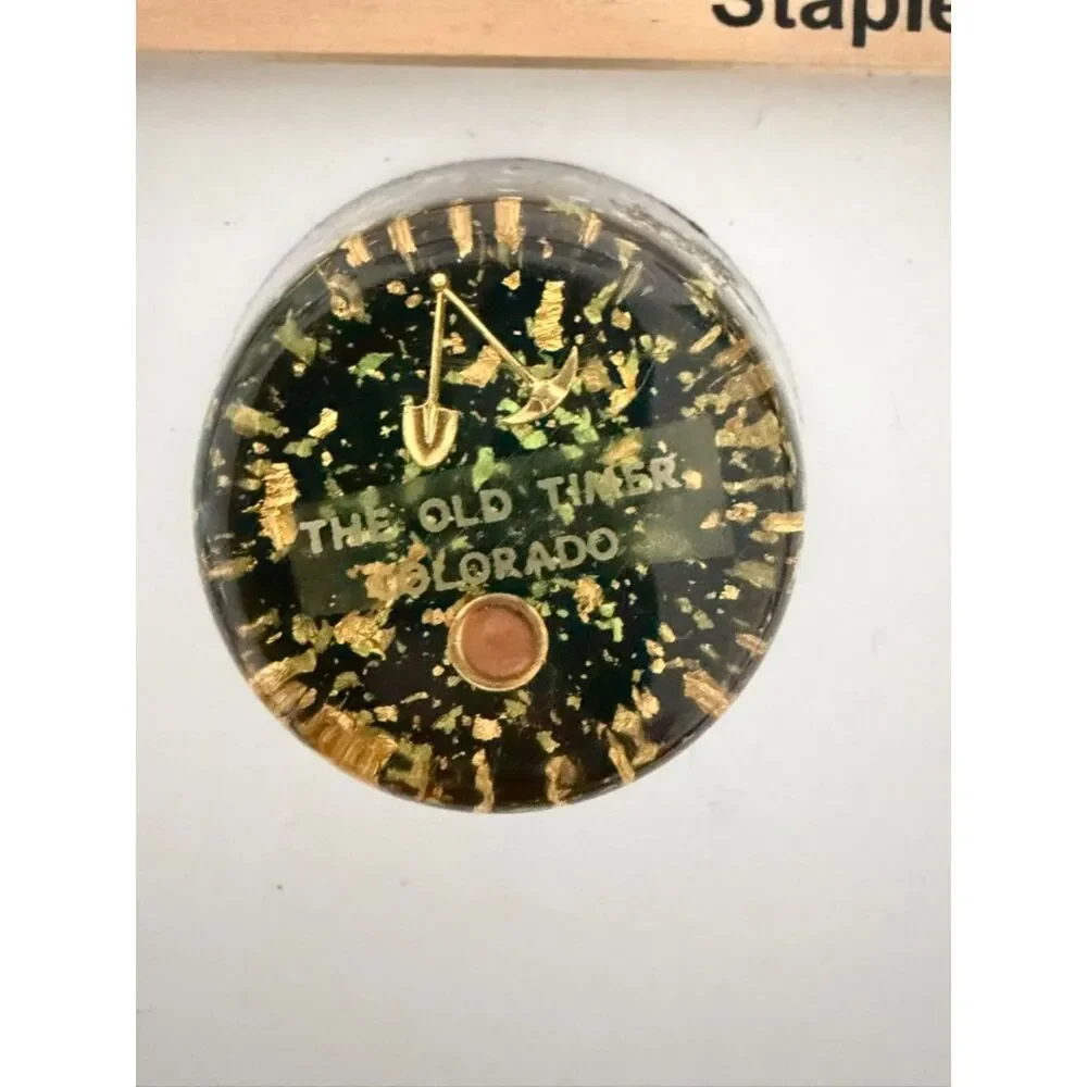 Vintage Colorado Gold mining themed souvenir paperweight with gold flakes